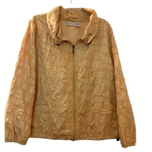 CHICO'S ZYNERGY jacket slicker ,golden  yellow, quilting stitches, drawstrings.